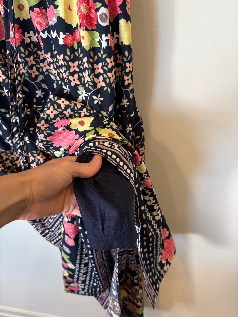 NEW Entro Navy Floral Midi Dress with Pink & Lime Accents large nwt - Picture 9 of 14